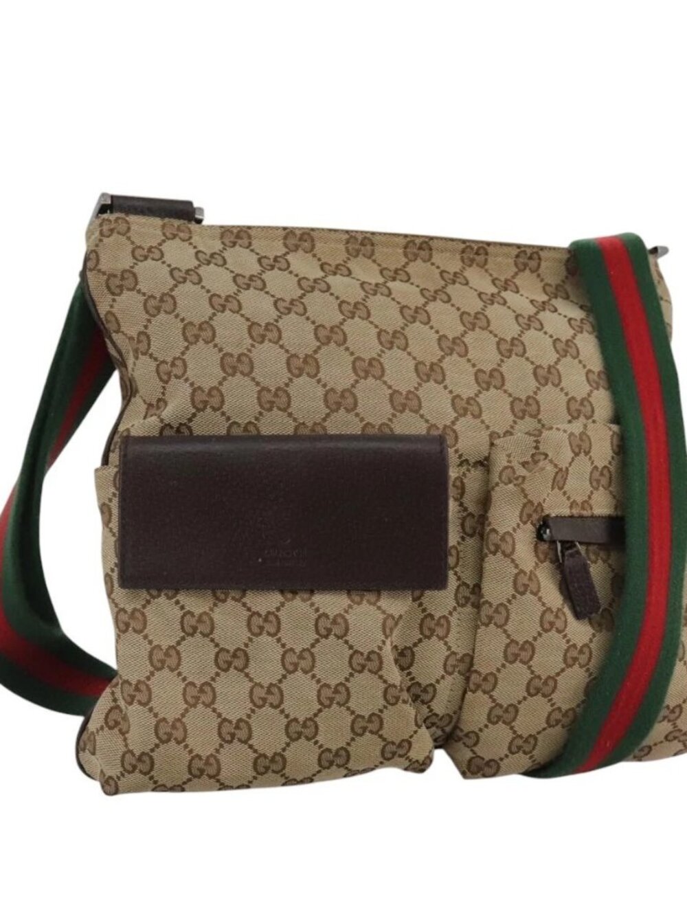 GUCCI GG Canvas Web Sherry Line Shoulder Bag Beige Red Green 169937 Auth ki5345